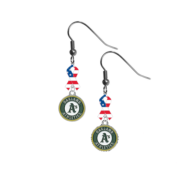 Oakland Athletics MLB USA American Flag Ribbon Dangle Earrings