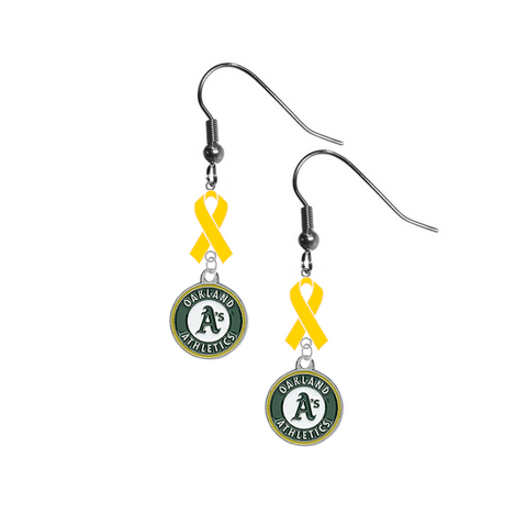Oakland Athletics MLB Childhood Cancer Awareness Yellow Ribbon Dangle Earrings