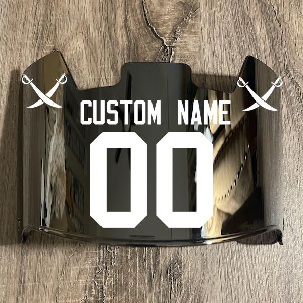 Las Vegas Raiders Custom Name & Number Full Size Football Helmet Visor Shield Silver Chrome Mirror w/ Clips - WHITE