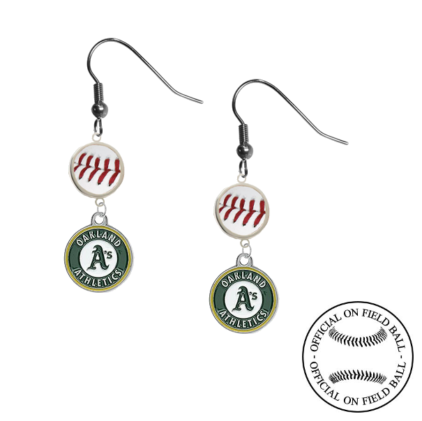Oakland Athletics MLB Authentic Rawlings On Field Leather Baseball Dangle Earrings