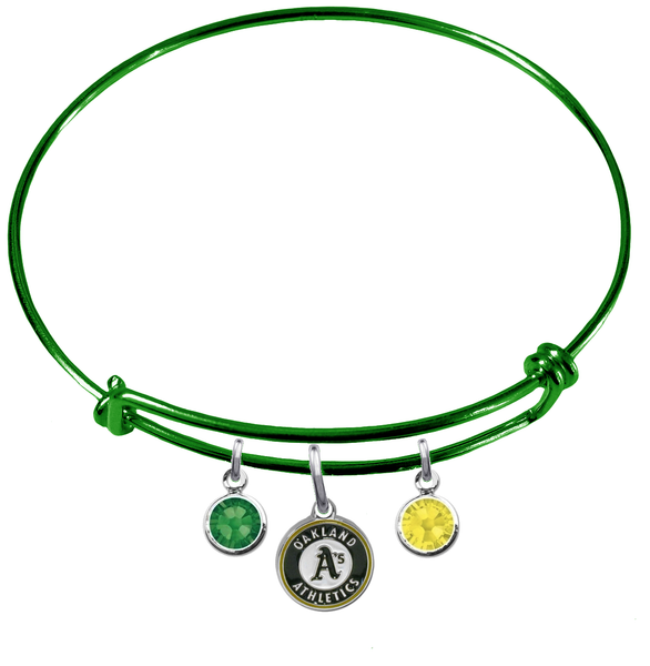 Oakland Athletics Green MLB Expandable Wire Bangle Charm Bracelet