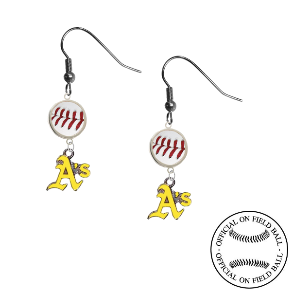 Oakland Athletics Style 2 MLB Authentic Rawlings On Field Leather Baseball Dangle Earrings