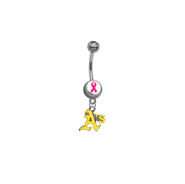 Oakland Athletics Style 2 Breast Cancer Awareness Belly Button Navel Ring