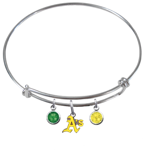 Oakland Athletics Style 2 MLB Expandable Wire Bangle Charm Bracelet