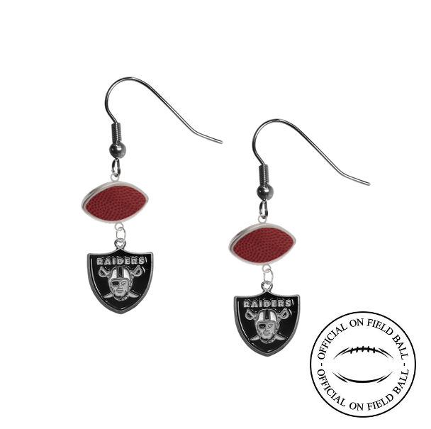 Oakland Raiders NFL Authentic Official On Field Leather Football Dangle Earrings