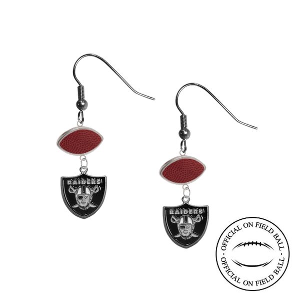 Oakland Raiders NFL Authentic Official On Field Leather Football Dangle Earrings