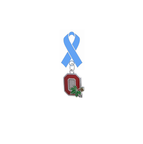 Ohio State Buckeyes Style 2 Prostate Cancer Awareness / Fathers Day Light Blue Ribbon Lapel Pin