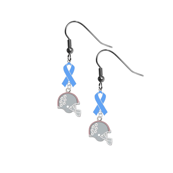 Ohio State Buckeyes Football Helmet Prostate Cancer Awareness Light Blue Ribbon Dangle Earrings