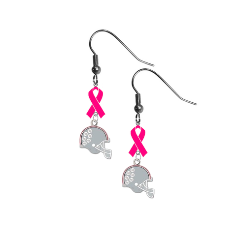 Ohio State Buckeyes Football Helmet Breast Cancer Awareness Hot Pink Ribbon Dangle Earrings