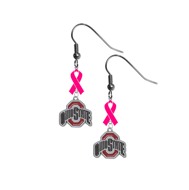 Ohio State Buckeyes Breast Cancer Awareness Hot Pink Ribbon Dangle Earrings