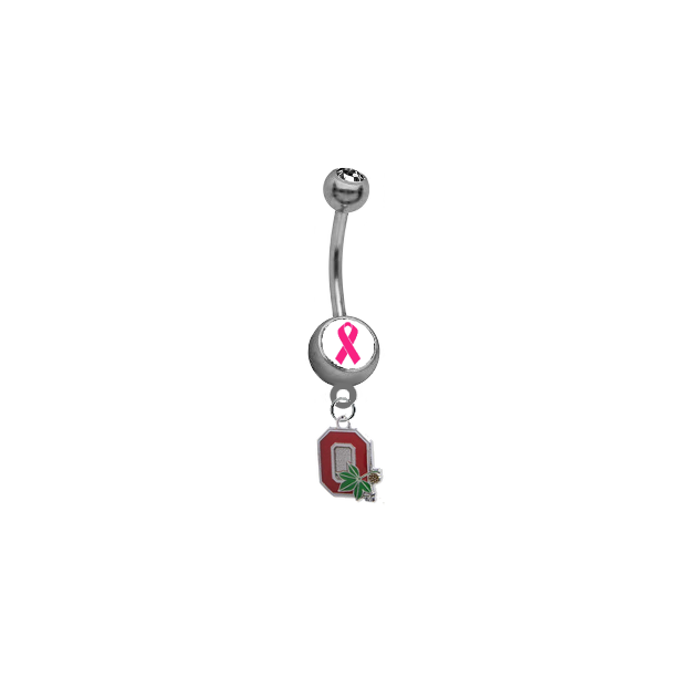 Ohio State Buckeyes Style 2 Breast Cancer Awareness Belly Button Navel Ring