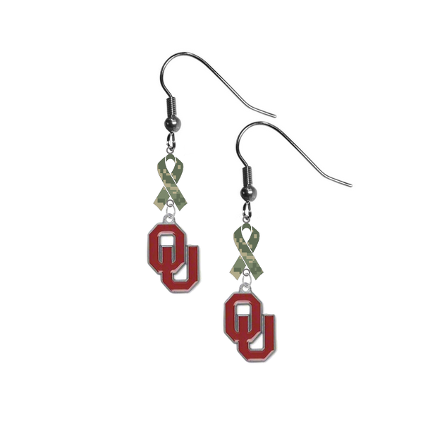 Oklahoma Sooners Salute to Service Camouflage Camo Ribbon Dangle Earrings