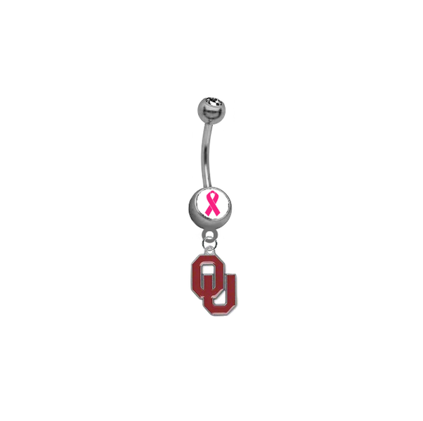 Oklahoma Sooners Breast Cancer Awareness Belly Button Navel Ring