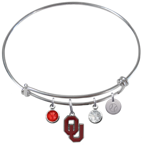 Oklahoma Sooners Baseball Expandable Wire Bangle Charm Bracelet