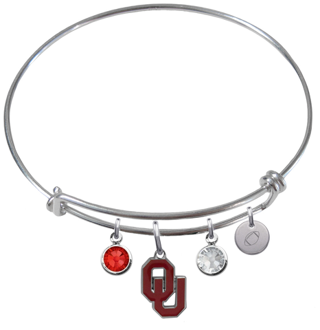 Oklahoma Sooners Football Expandable Wire Bangle Charm Bracelet