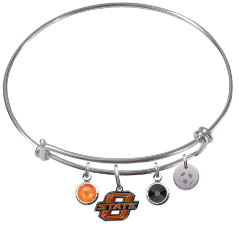 Oklahoma State Cowboys Soccer Expandable Wire Bangle Charm Bracelet