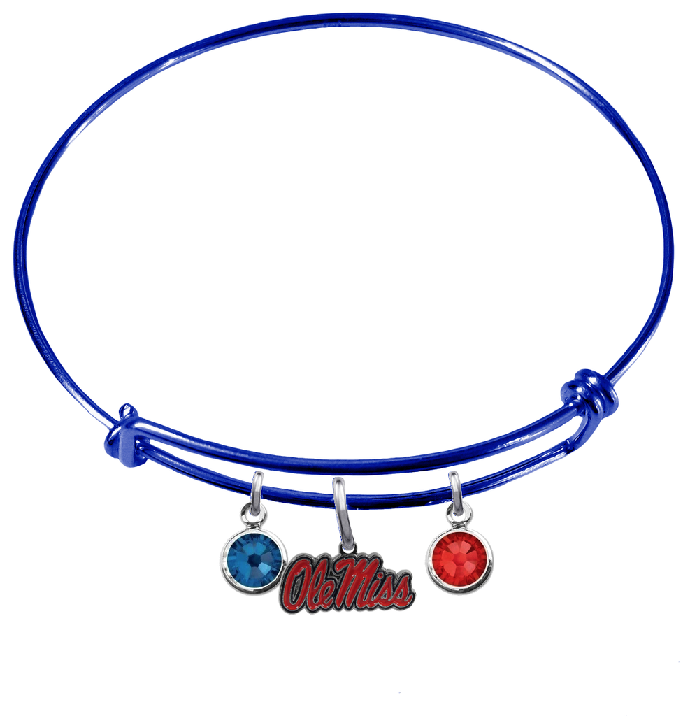 Ole Miss Rebels BLUE Color Edition Expandable Wire Bangle Charm Bracelet