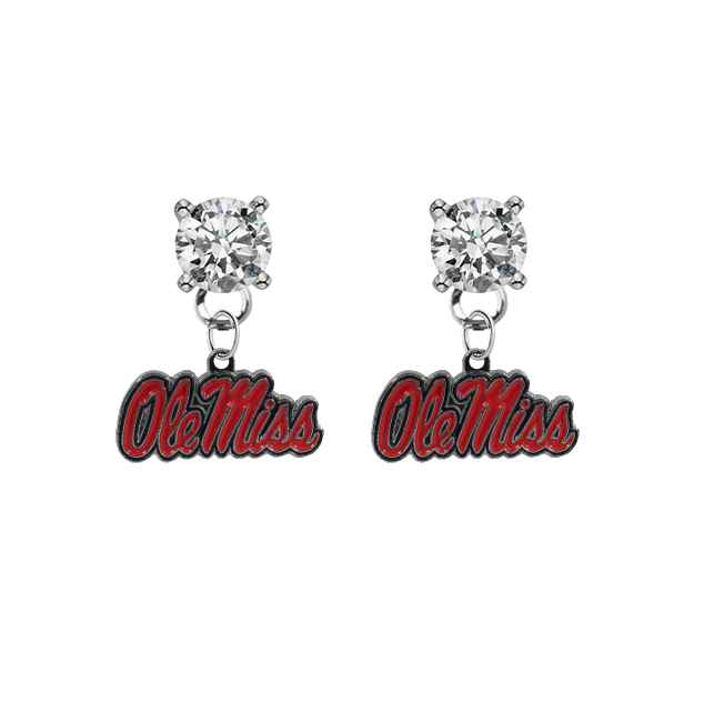 Ole Miss Mississippi Rebels CLEAR Swarovski Crystal Stud Rhinestone Earrings