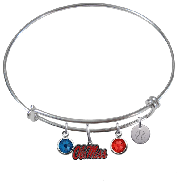 Ole Miss Mississippi Rebels Baseball Expandable Wire Bangle Charm Bracelet