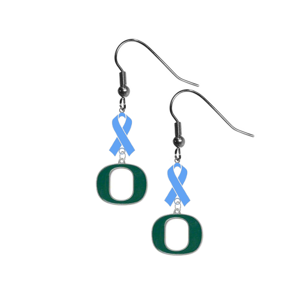 Oregon Ducks Prostate Cancer Awareness Light Blue Ribbon Dangle Earrings