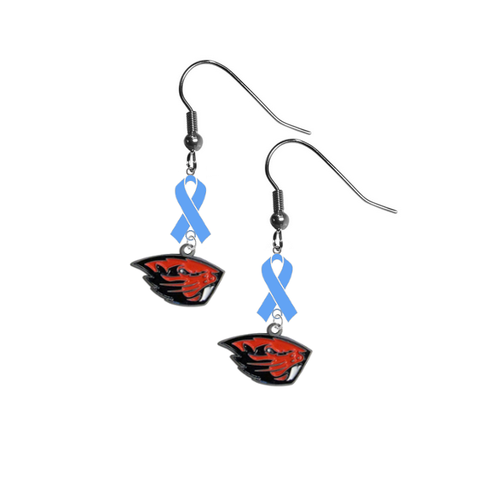 Oregon State Beavers Prostate Cancer Awareness Light Blue Ribbon Dangle Earrings