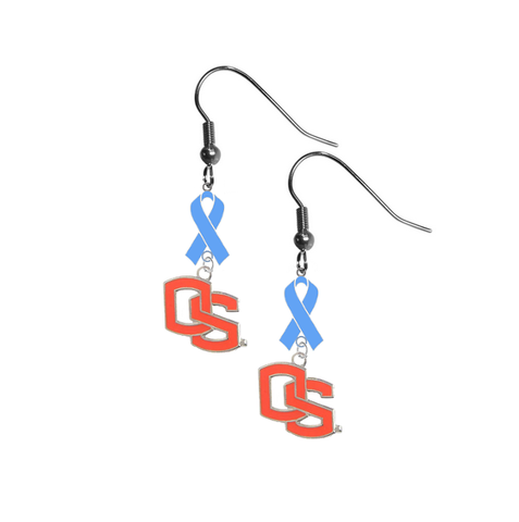 Oregon State Beavers Style 2 Prostate Cancer Awareness Light Blue Ribbon Dangle Earrings