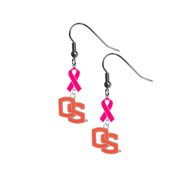 Oregon State Beavers Style 2 Breast Cancer Awareness Hot Pink Ribbon Dangle Earrings