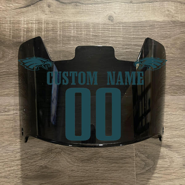 Philadelphia Eagles Custom Name & Number Full Size Football Helmet Visor Shield Black Dark Tint w/ Clips - Midnight Green
