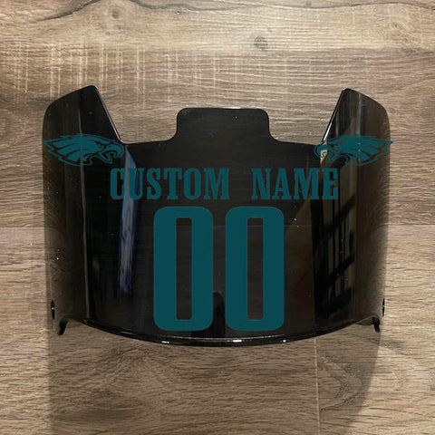 Philadelphia Eagles Custom Name & Number Full Size Football Helmet Visor Shield Black Dark Tint w/ Clips - Midnight Green