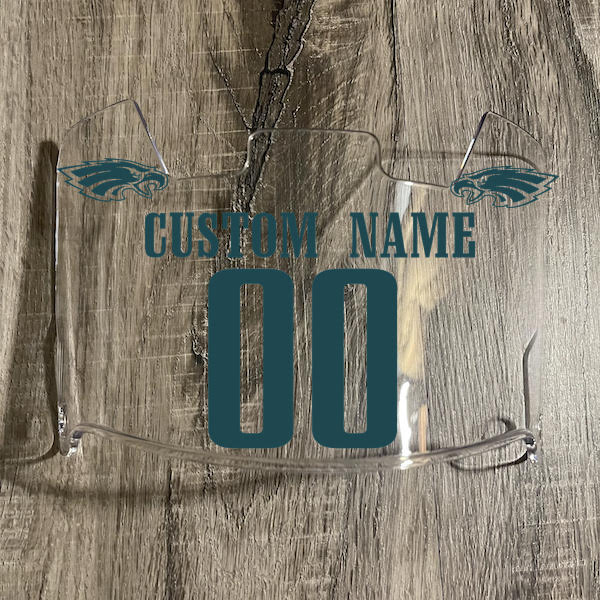 Philadelphia Eagles Custom Name & Number Full Size Football Helmet Visor Shield Clear w/ Clips - Midnight Green