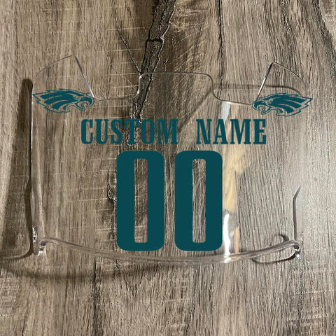 Philadelphia Eagles Custom Name & Number Full Size Football Helmet Visor Shield Clear w/ Clips - Midnight Green