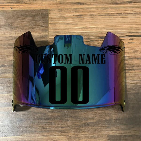 Philadelphia Eagles Custom Name & Number Full Size Football Helmet Visor Shield Green Iridium Mirror w/ Clips - Black