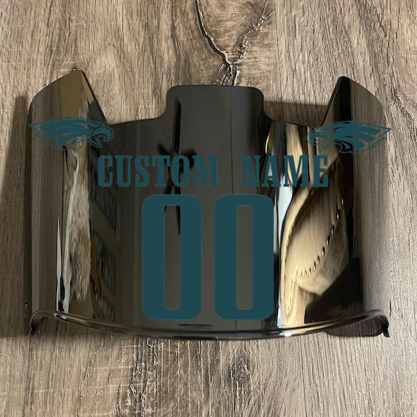 Philadelphia Eagles Custom Name & Number Full Size Football Helmet Visor Shield Silver Chrome Mirror w/ Clips - Midnight Green