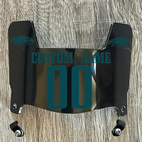 Philadelphia Eagles Custom Name & Number Mini Football Helmet Visor Shield Black Dark Tint w/ Clips - Midnight Green