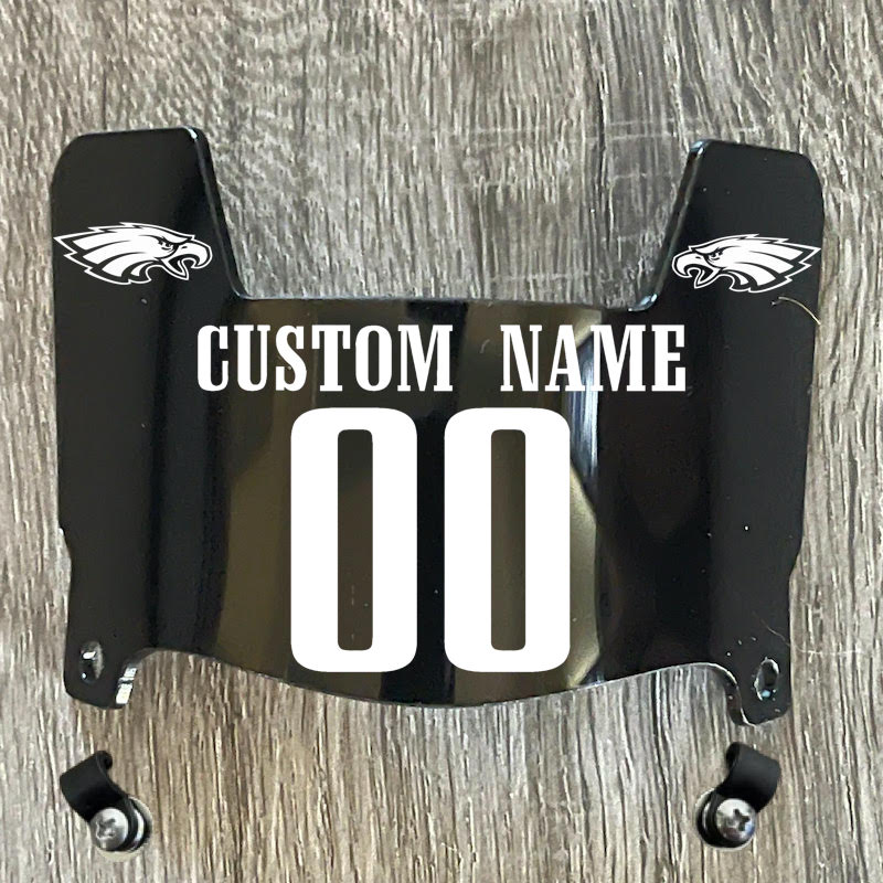 Philadelphia Eagles Custom Name & Number Mini Football Helmet Visor Shield Black Dark Tint w/ Clips - White