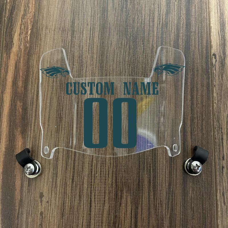 Philadelphia Eagles Custom Name & Number Mini Football Helmet Visor Shield Clear w/ Clips - Midnight Green