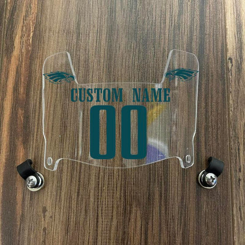 Philadelphia Eagles Custom Name & Number Mini Football Helmet Visor Shield Clear w/ Clips - Midnight Green