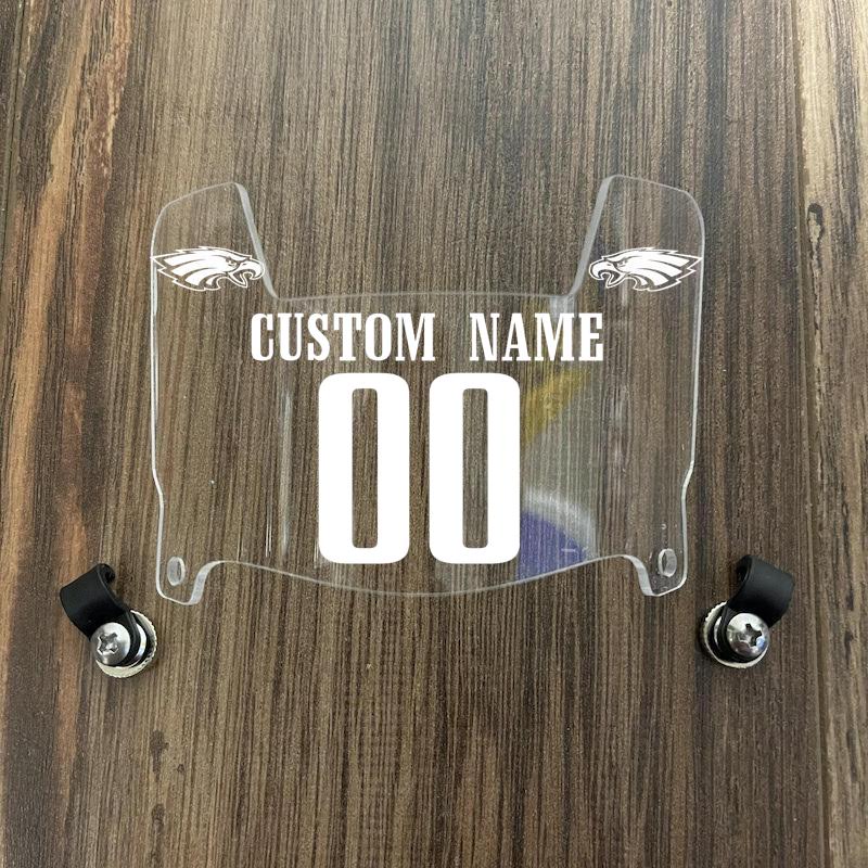 Philadelphia Eagles Custom Name & Number Mini Football Helmet Visor Shield Clear w/ Clips - White