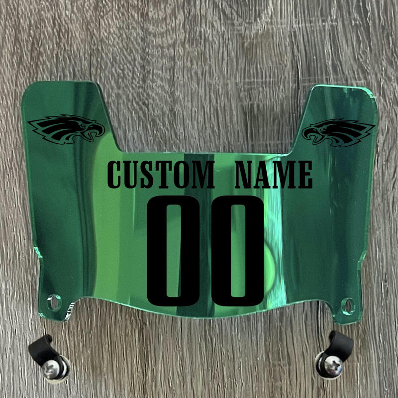 Philadelphia Eagles Custom Name & Number Mini Football Helmet Visor Shield Green Chrome Mirror w/ Clips - Black