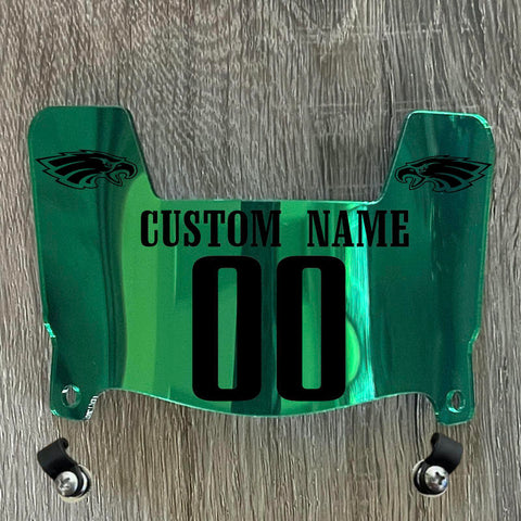 Philadelphia Eagles Custom Name & Number Mini Football Helmet Visor Shield Green Chrome Mirror w/ Clips - Black