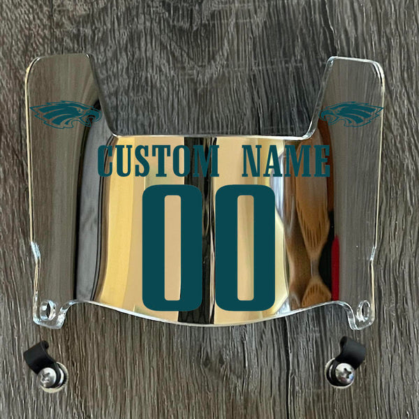 Philadelphia Eagles Custom Name & Number Mini Football Helmet Visor Shield Silver Chrome Mirror w/ Clips - Midnight Green