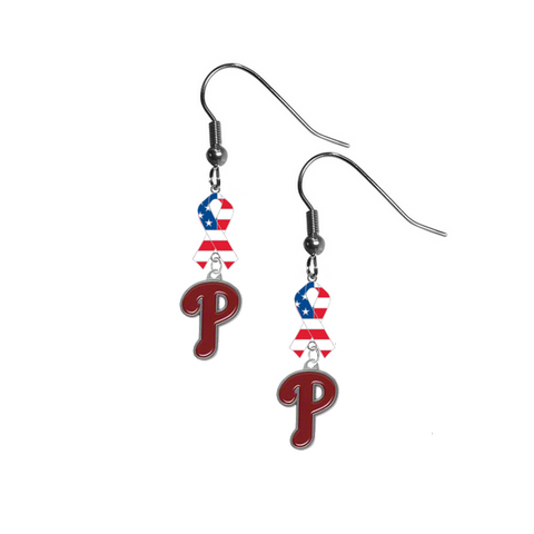 Philadelphia Phillies MLB USA American Flag Ribbon Dangle Earrings