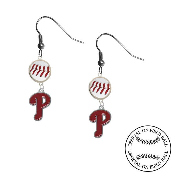 Philadelphia Phillies MLB Authentic Rawlings On Field Leather Baseball Dangle Earrings