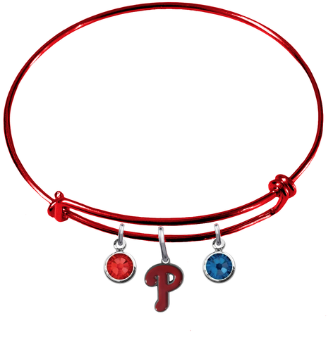 Philadelphia Phillies Red MLB Expandable Wire Bangle Charm Bracelet