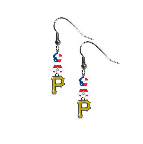 Pittsburgh Pirates MLB USA American Flag Ribbon Dangle Earrings