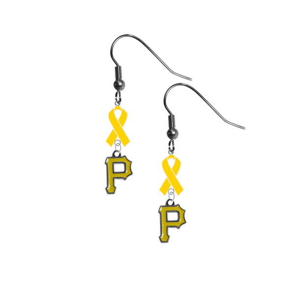 Pittsburgh Pirates MLB Childhood Cancer Awareness Yellow Ribbon Dangle Earrings