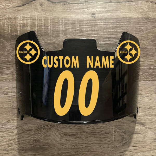 Pittsburgh Steelers Custom Name & Number Full Size Football Helmet Visor Shield Black Dark Tint w/ Clips - Yellow
