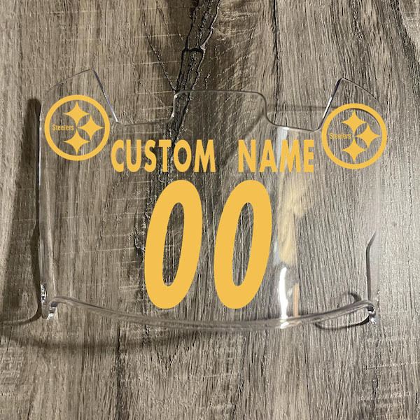 Pittsburgh Steelers Custom Name & Number Full Size Football Helmet Visor Shield Clear w/ Clips - Yellow