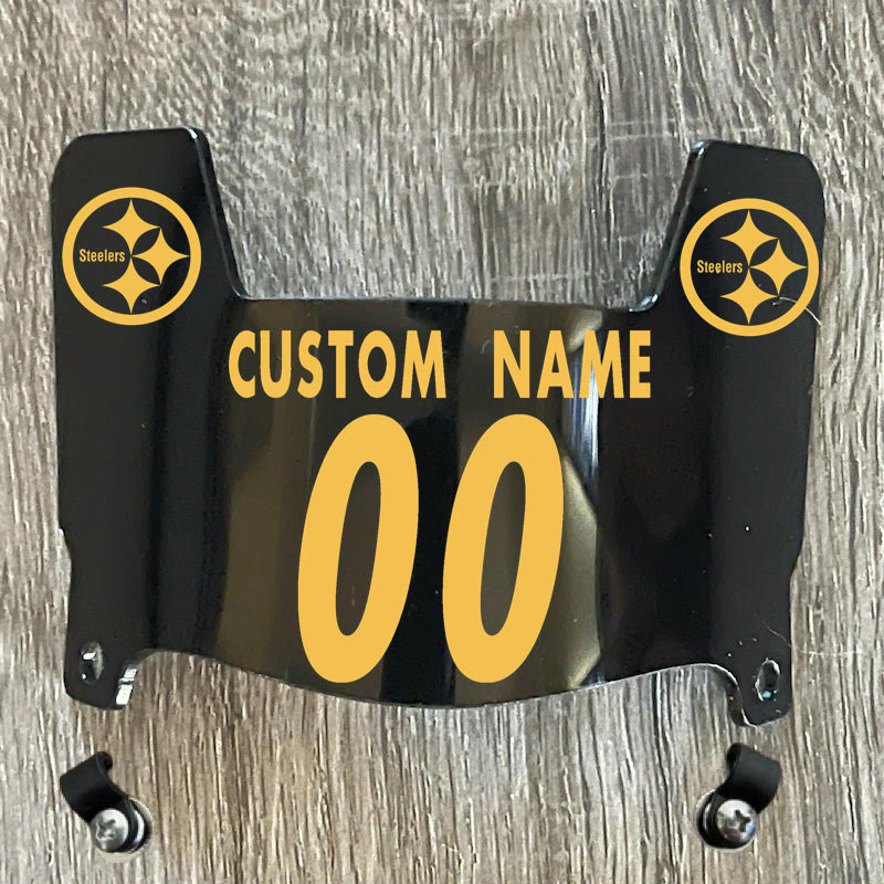 Pittsburgh Steelers Custom Name & Number Mini Football Helmet Visor Shield Black Dark Tint w/ Clips - Yellow