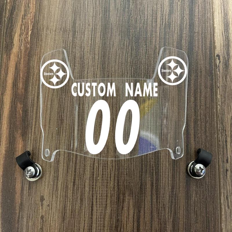 Pittsburgh Steelers Custom Name & Number Mini Football Helmet Visor Shield Clear w/ Clips - White